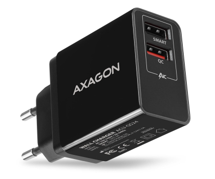 Ładowarka do smartfonów Axagon ACU-QS24, QC & SMART 24W, 2x USB-A, QC3.0/AFC/FCP + 5V/1.2A